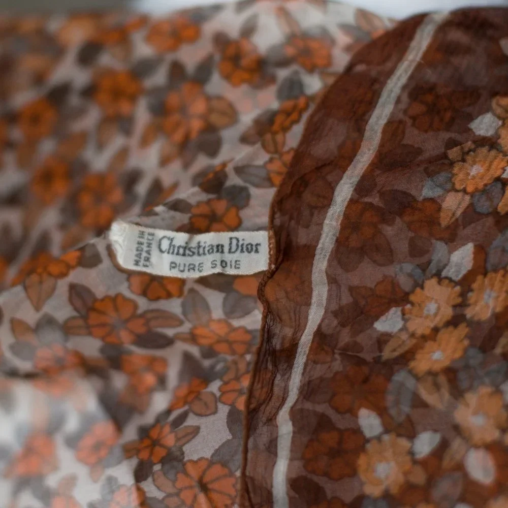 Vintage Dior 100% Silk Scarf Neutral Colors